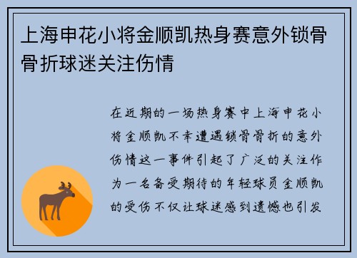 上海申花小将金顺凯热身赛意外锁骨骨折球迷关注伤情 上海申花小将金顺凯热身赛意外锁骨骨折球迷关注伤情